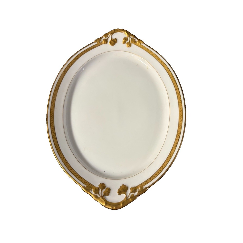Antique Wm Guerin Limoges France 11" Oval Serving Platter Raised Gold Floral